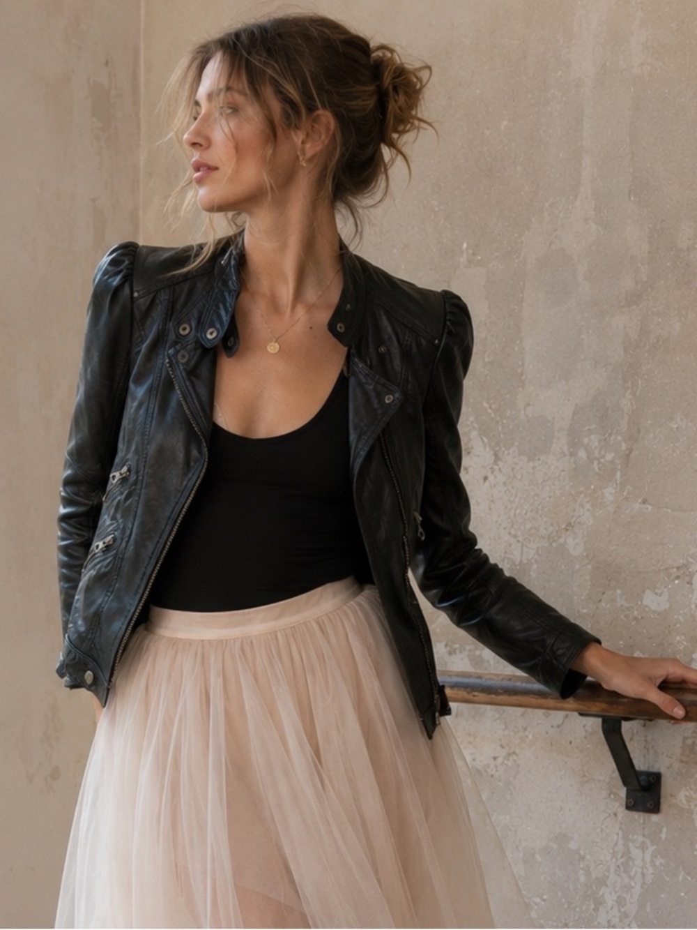 Zara Lamb Leather Black Moto Jacket